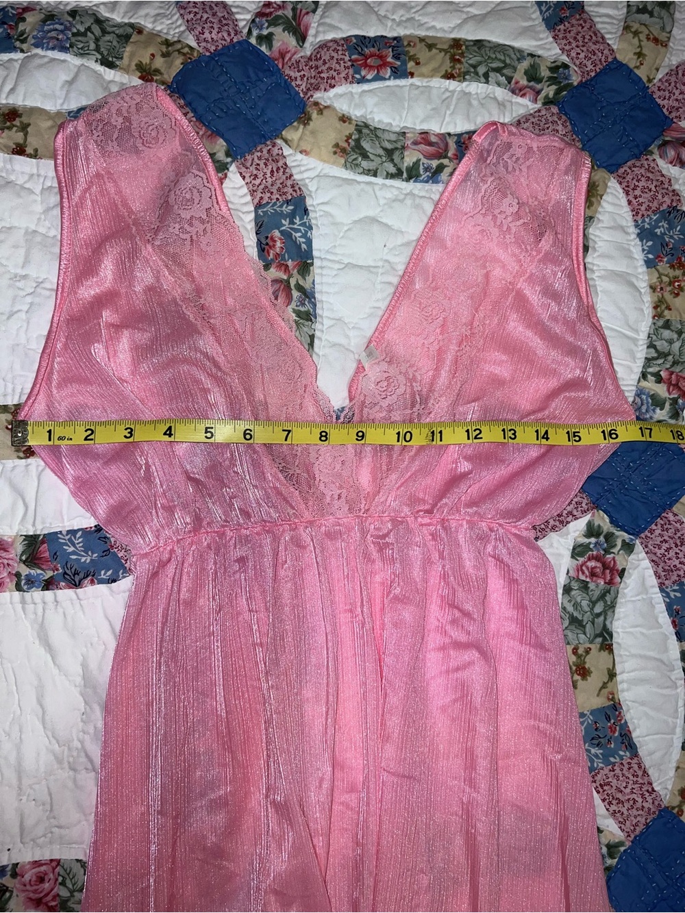 Vintage Pink Sheer Lace Maxi Nightgown Made in USA Large - Picture 9 of 10